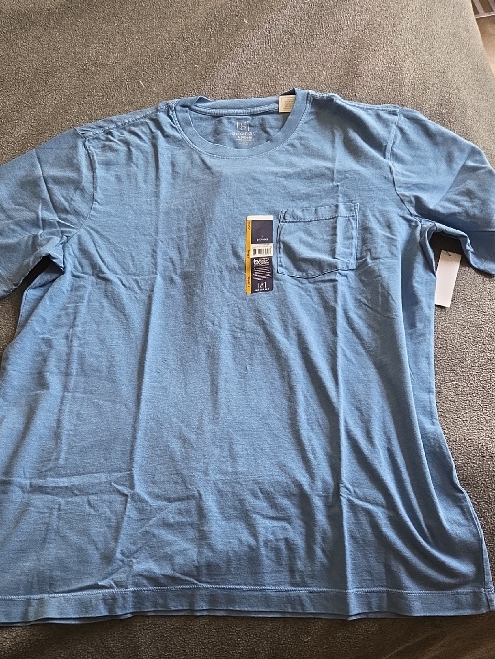 Mens NWT George Pocket Crew Neck T-Shirt - Light Blue